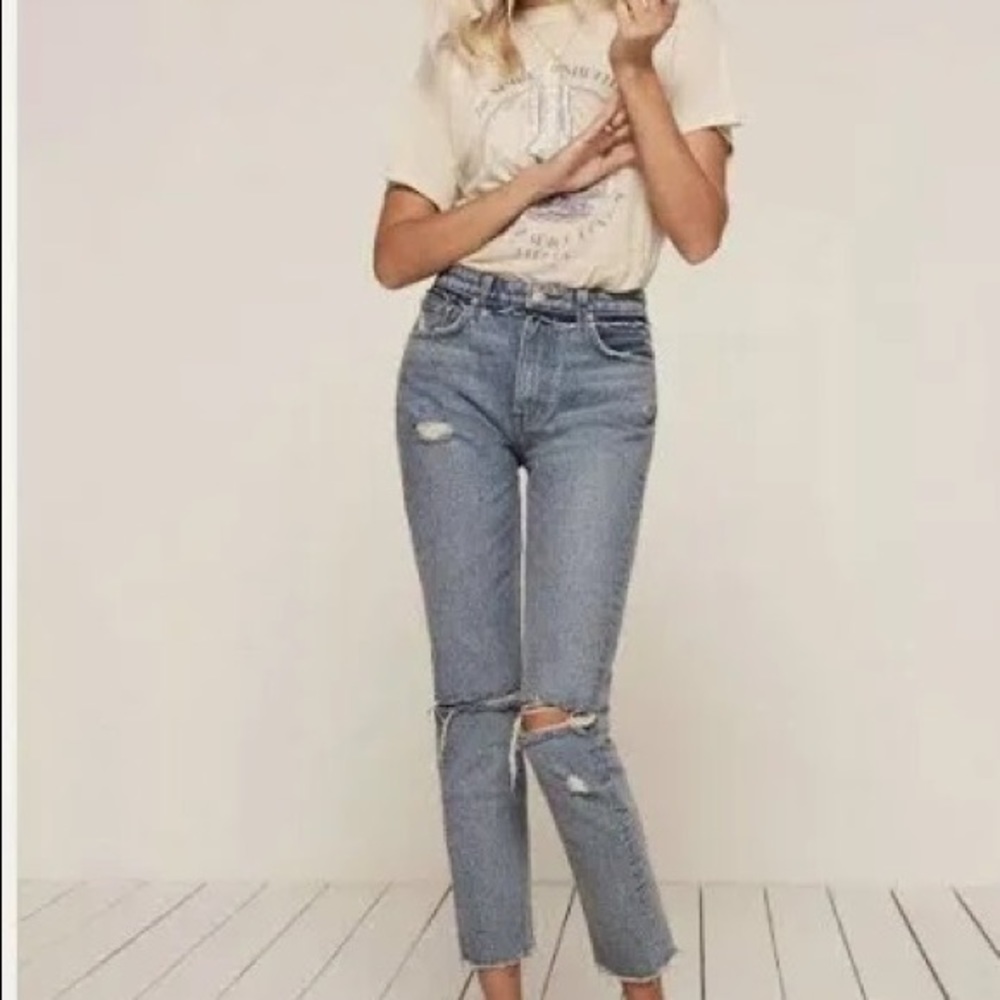 Reformation Stone Wash Distressed Denim Jeans